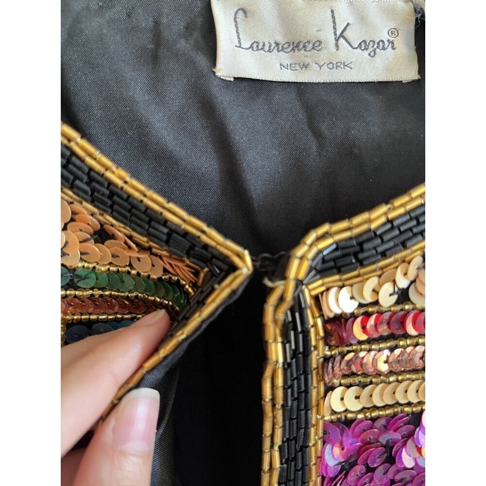 LAWRENCE KAGER SILK Rainbow Sequins 1980s Evening Jacket PL - Picture 9 of 13